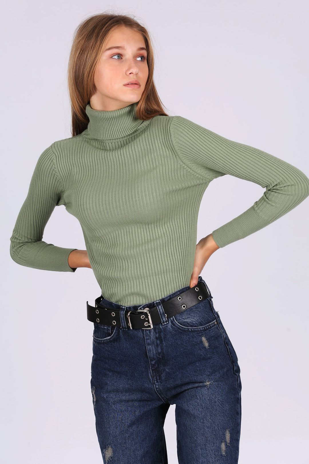 Bigdart 10311 Pull Col Montant en Tricot - Vert d'eau