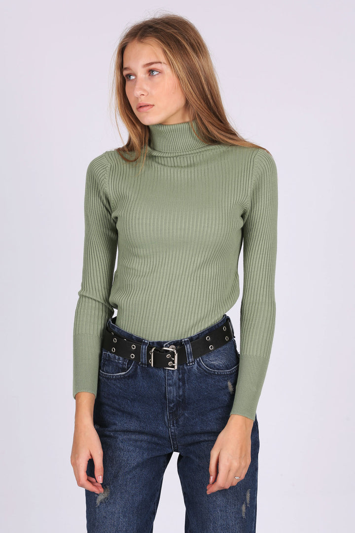 Bigdart 10311 Pull Col Montant en Tricot - Vert d'eau