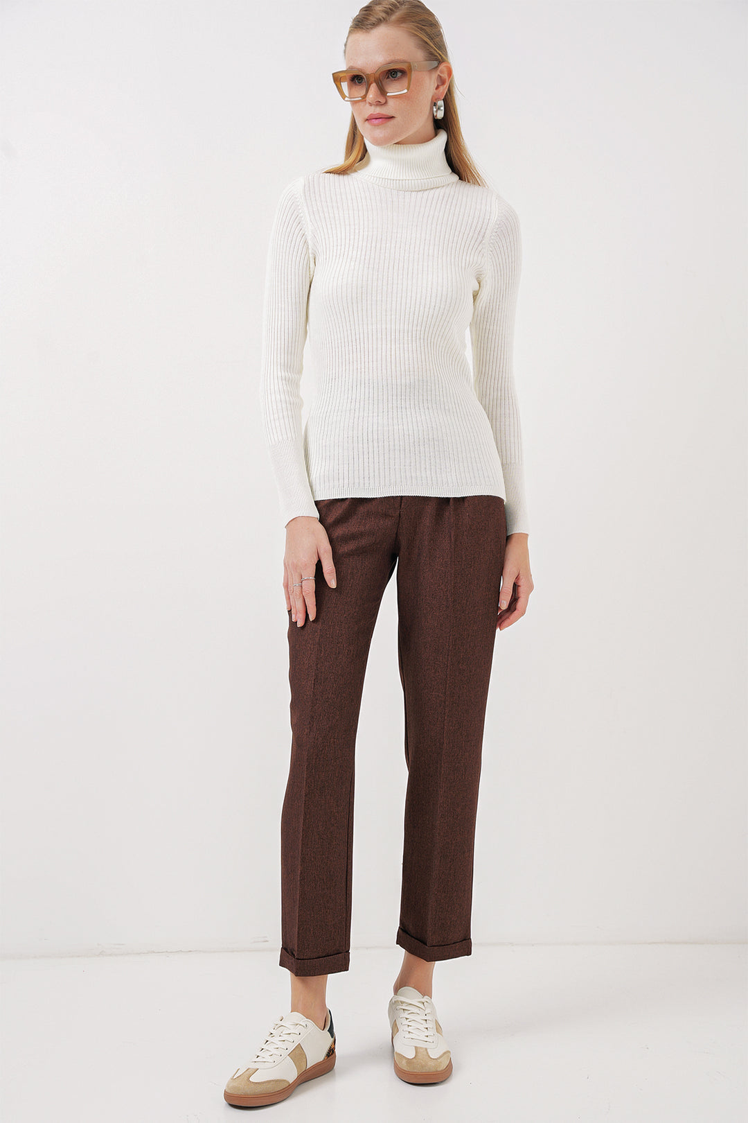 Bigdart 10311 Pull en tricot à col roulé - Blanc