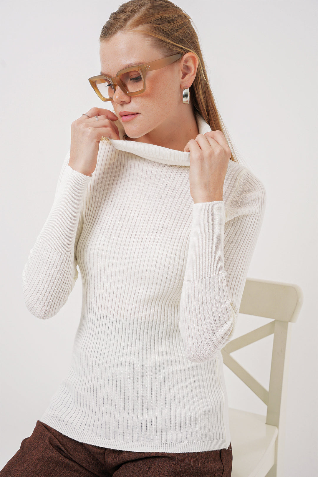 Bigdart 10311 Pull en tricot à col roulé - Blanc
