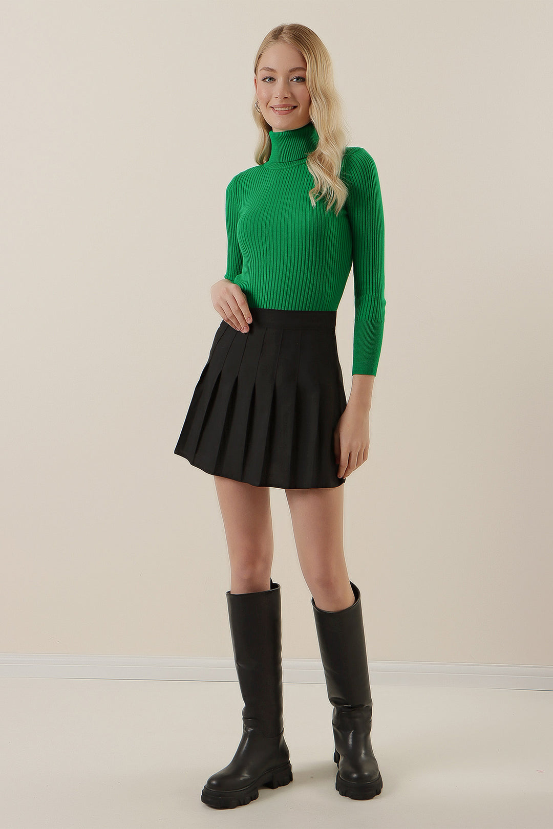 Bigdart 10311 Pull Tricot Col Montant - Vert foncé