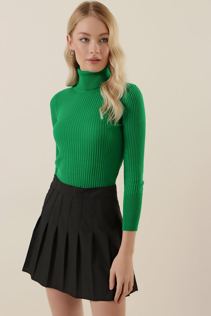 Bigdart 10311 Pull Tricot Col Montant - Vert foncé