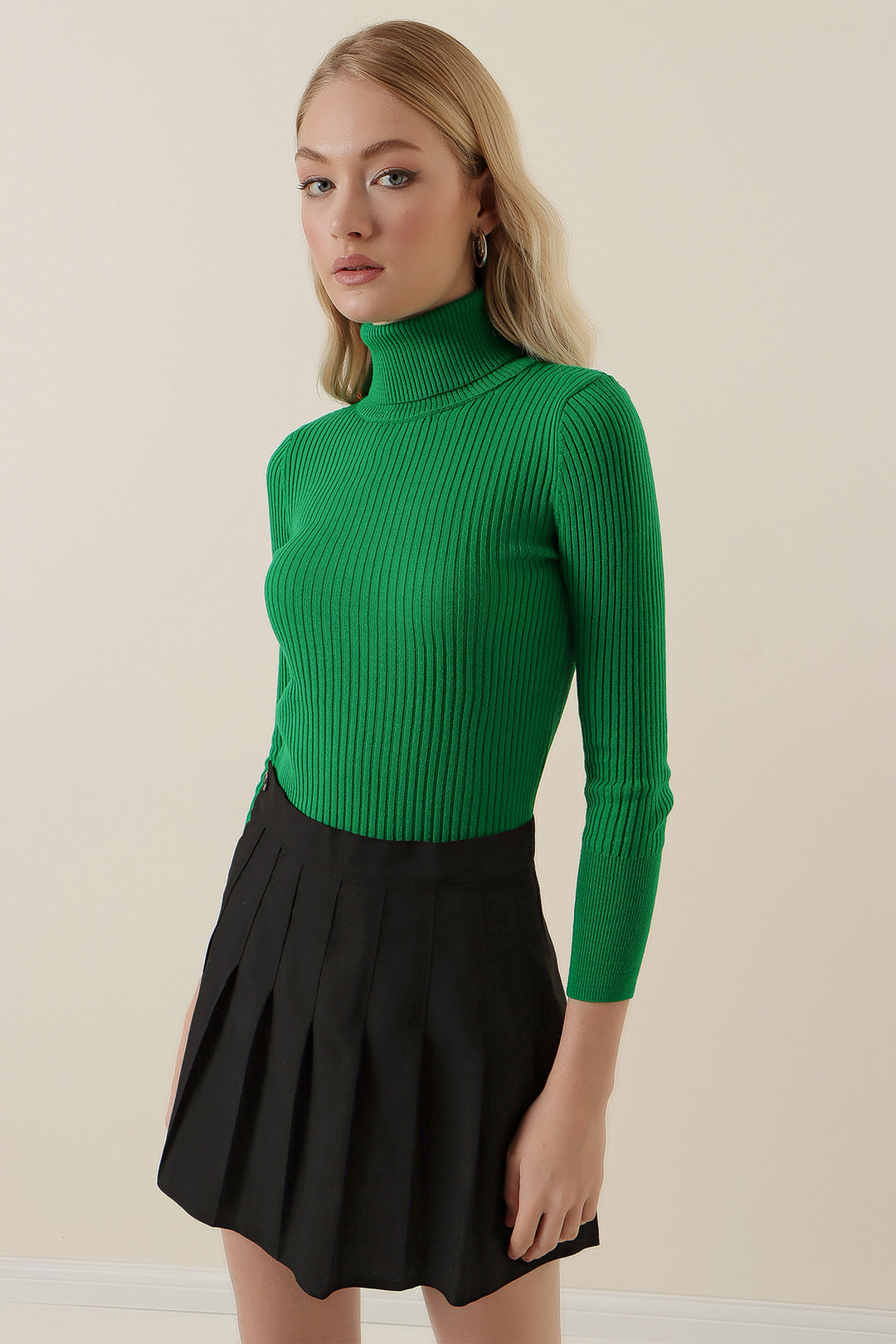 Bigdart 10311 Pull Tricot Col Montant - Vert foncé