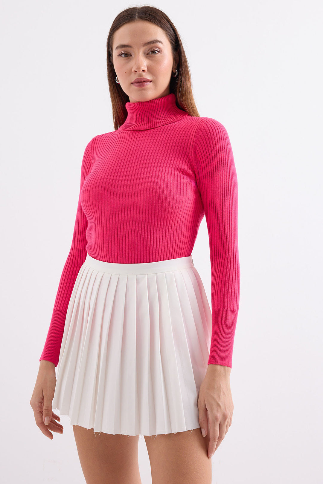 Bigdart 10311 Pull Col Montant en Tricot - Fuchsia