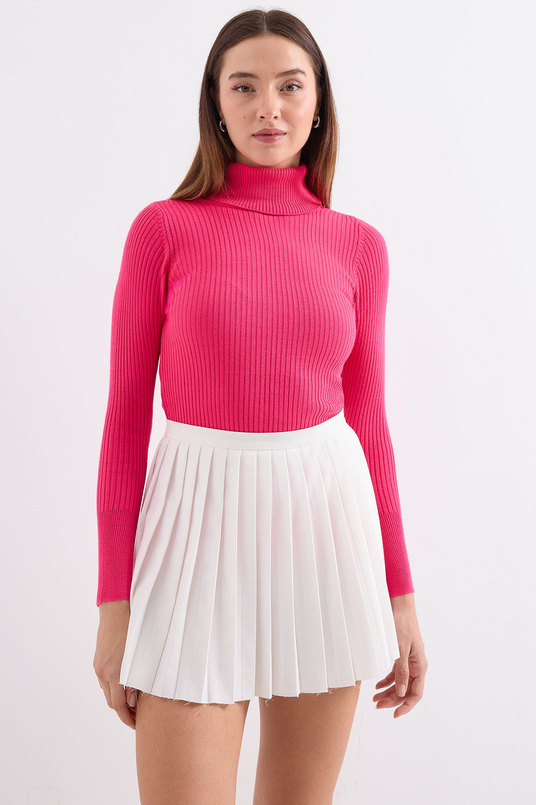 Bigdart 10311 Pull Col Montant en Tricot - Fuchsia