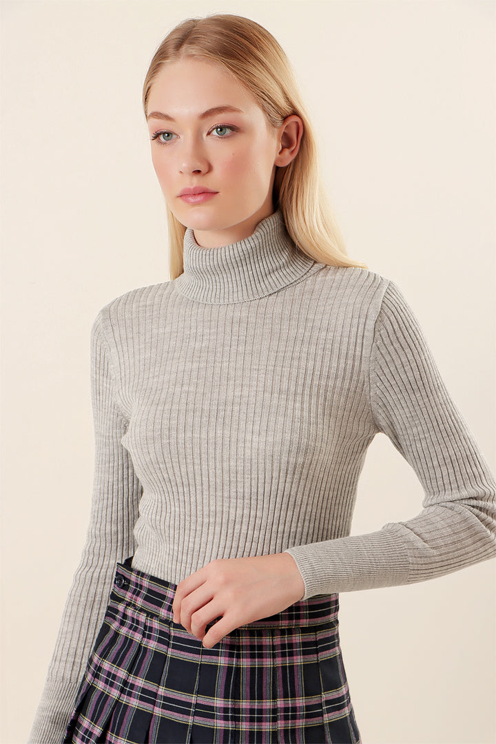 Bigdart 10311 Pull col roulé en tricot - Gris