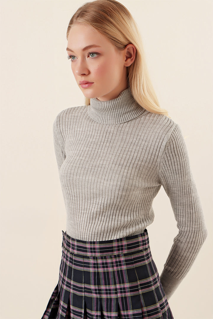 Bigdart 10311 Pull col roulé en tricot - Gris