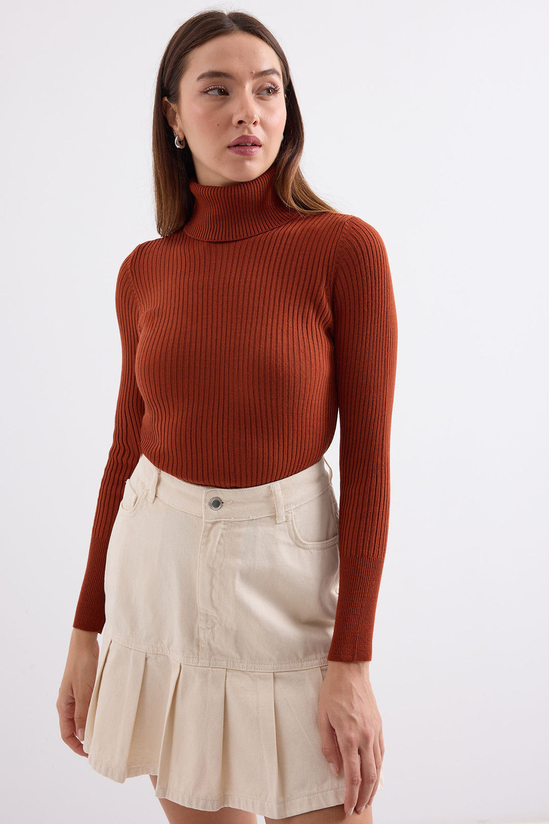 Bigdart 10311 Pull col roulé en tricot - Brique