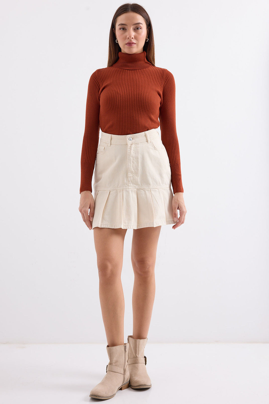 Bigdart 10311 Pull col roulé en tricot - Brique
