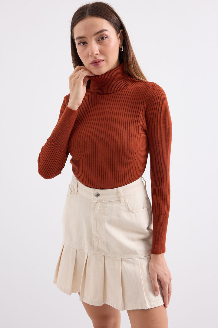 Bigdart 10311 Pull col roulé en tricot - Brique