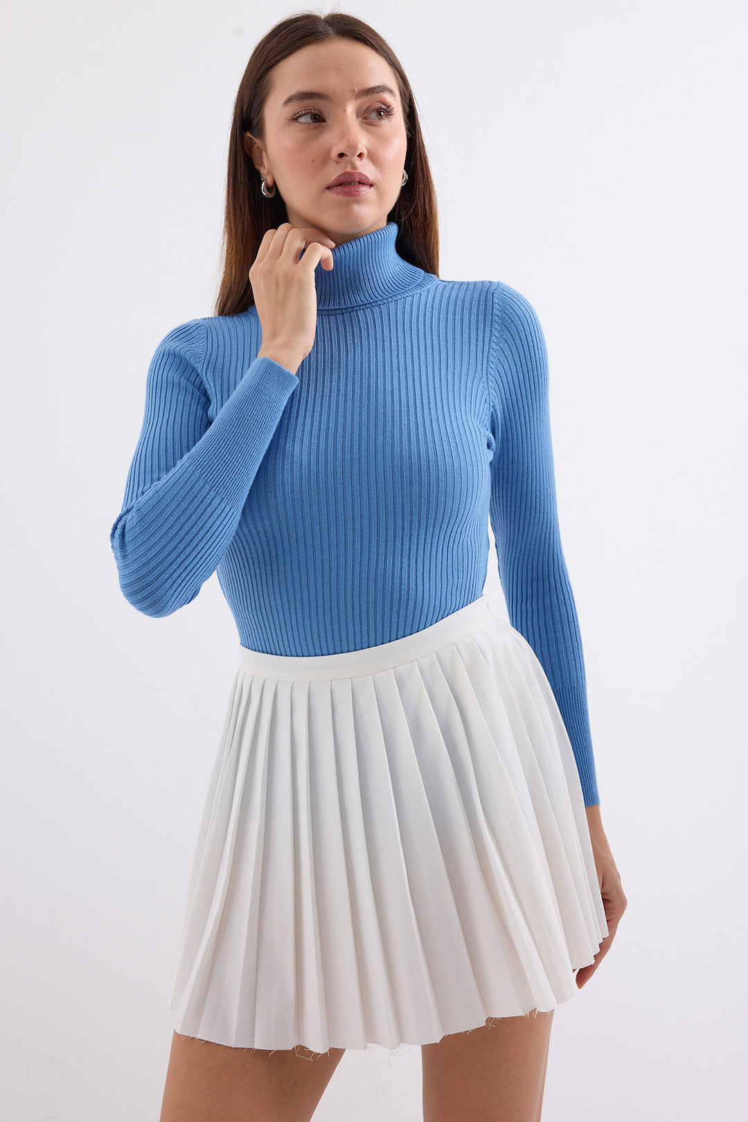 Bigdart 10311 Pull en tricot col roulé - Bleu