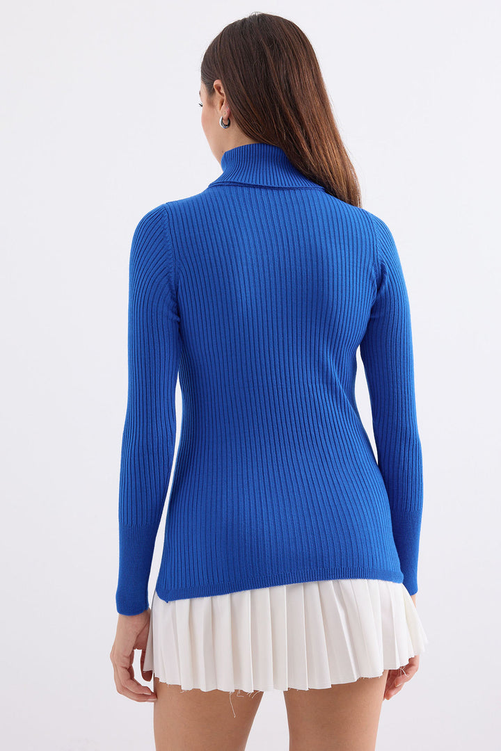 Bigdart 10311 Pull Col Montant en Tricot - Bleu saphir