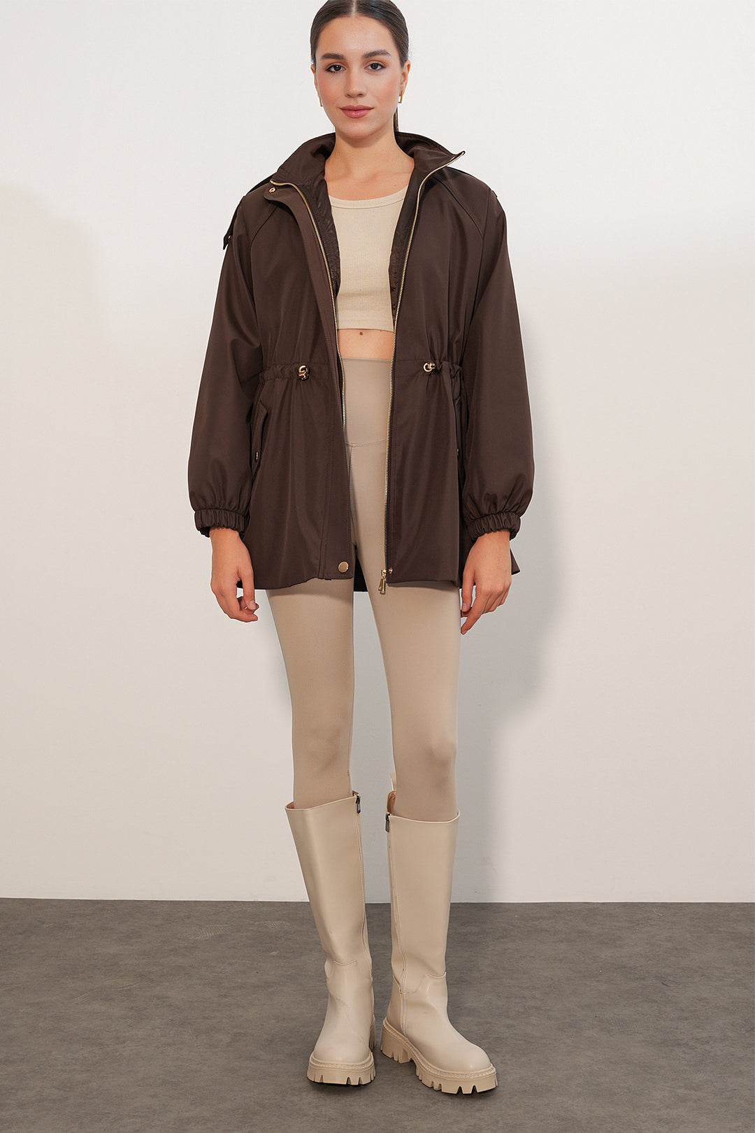 Bigdart Veste à taille froncée pour femme Marron - Marron
