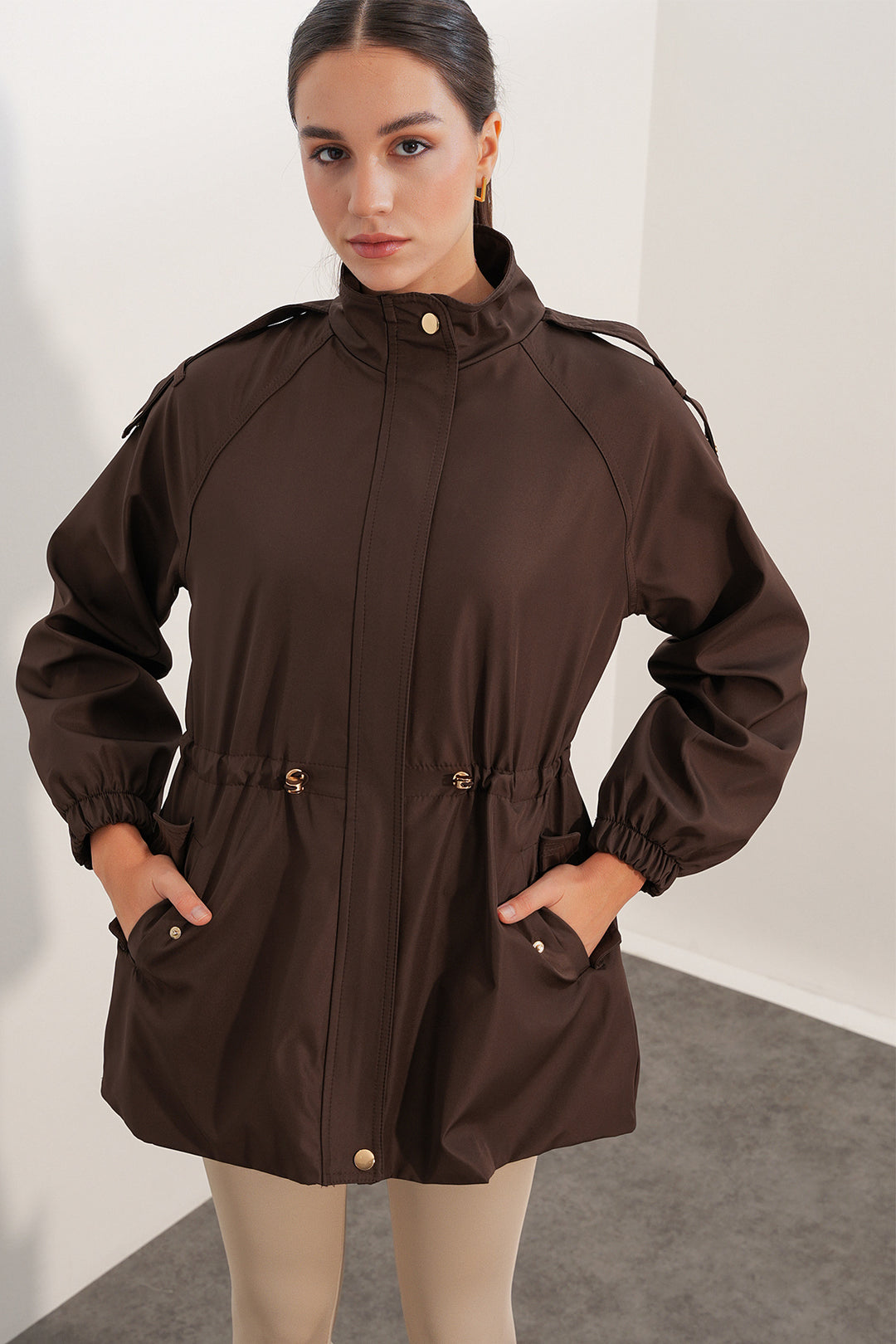 Bigdart Veste à taille froncée pour femme Marron - Marron