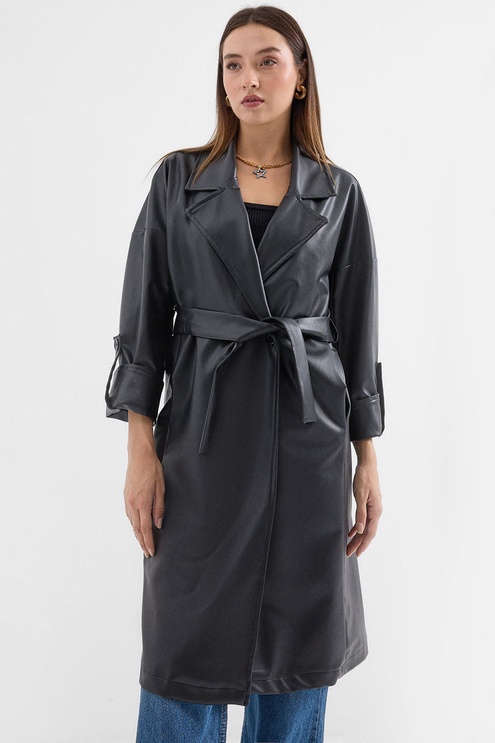Bigdart Trench en Simili Cuir à Ceinture 1034 - Noir
