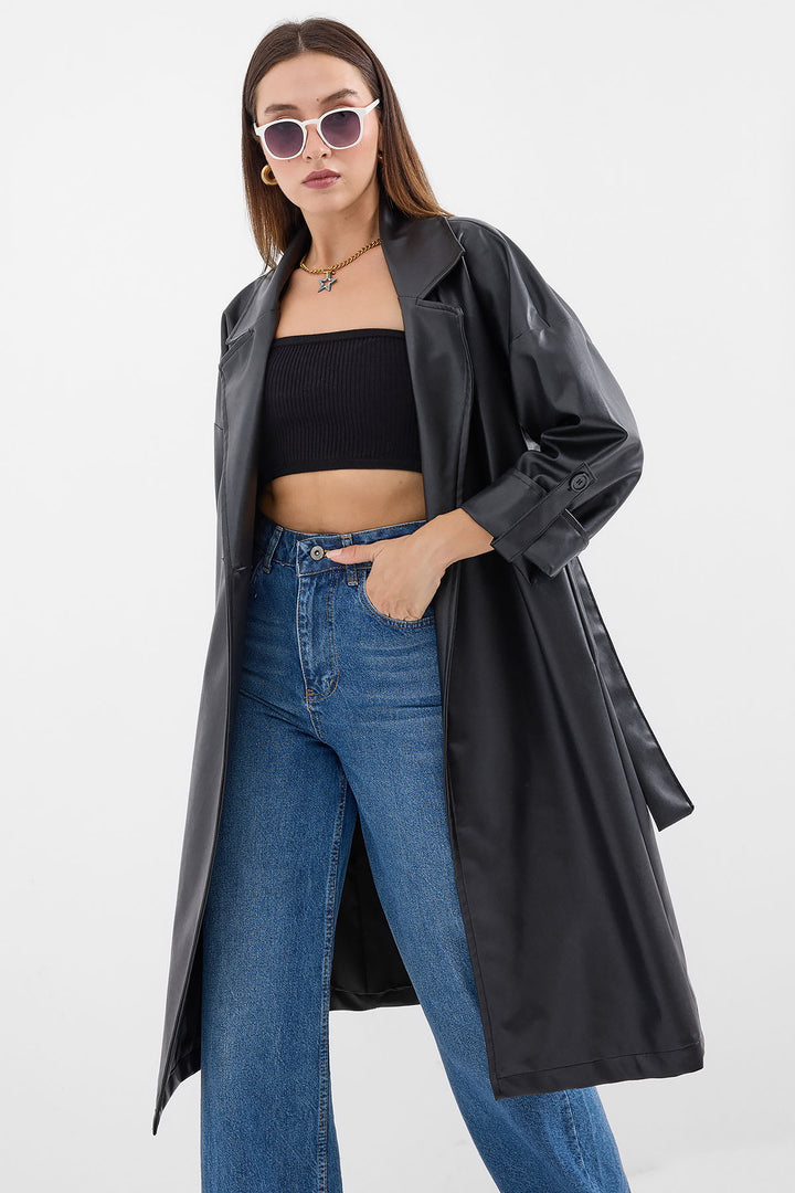 Bigdart Trench en Simili Cuir à Ceinture 1034 - Noir