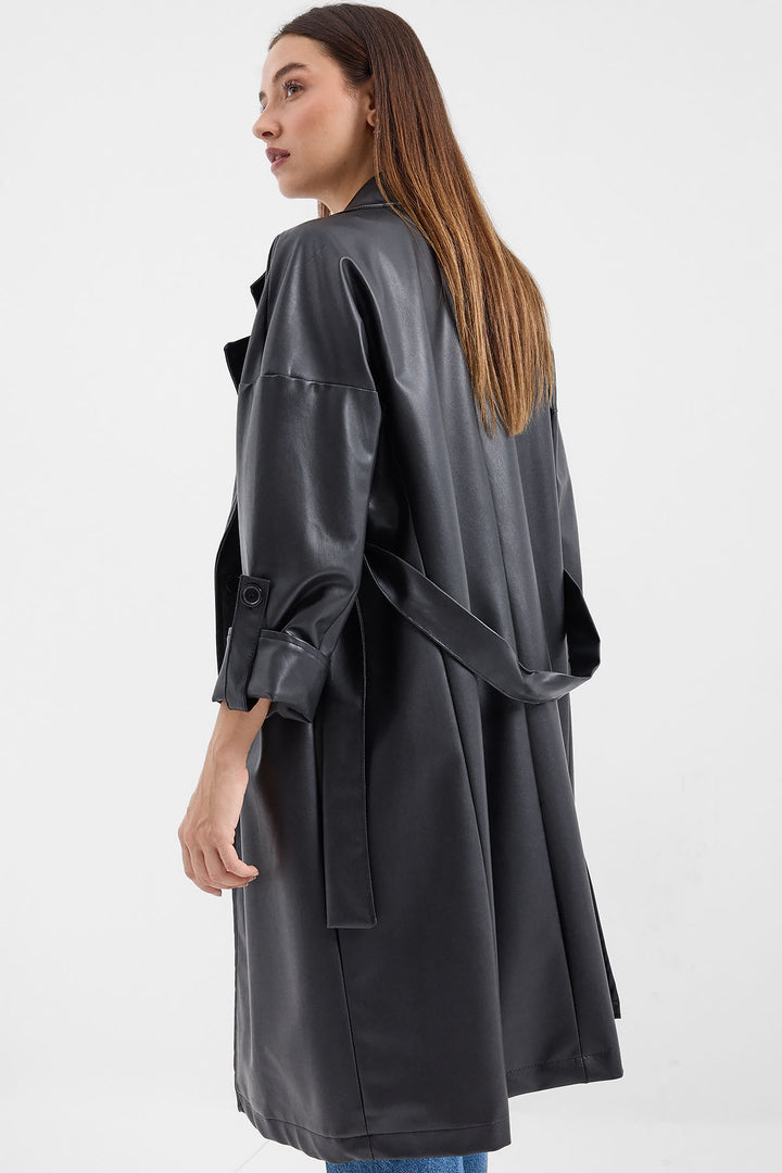 Bigdart Trench en Simili Cuir à Ceinture 1034 - Noir