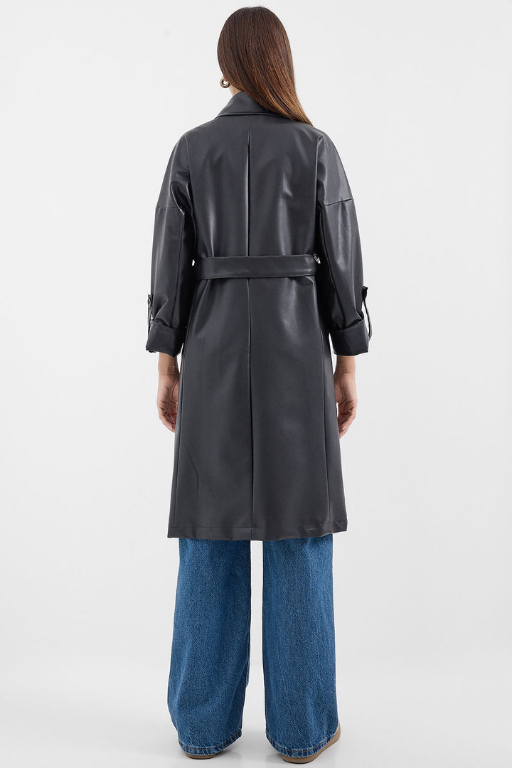 Bigdart Trench en Simili Cuir à Ceinture 1034 - Noir