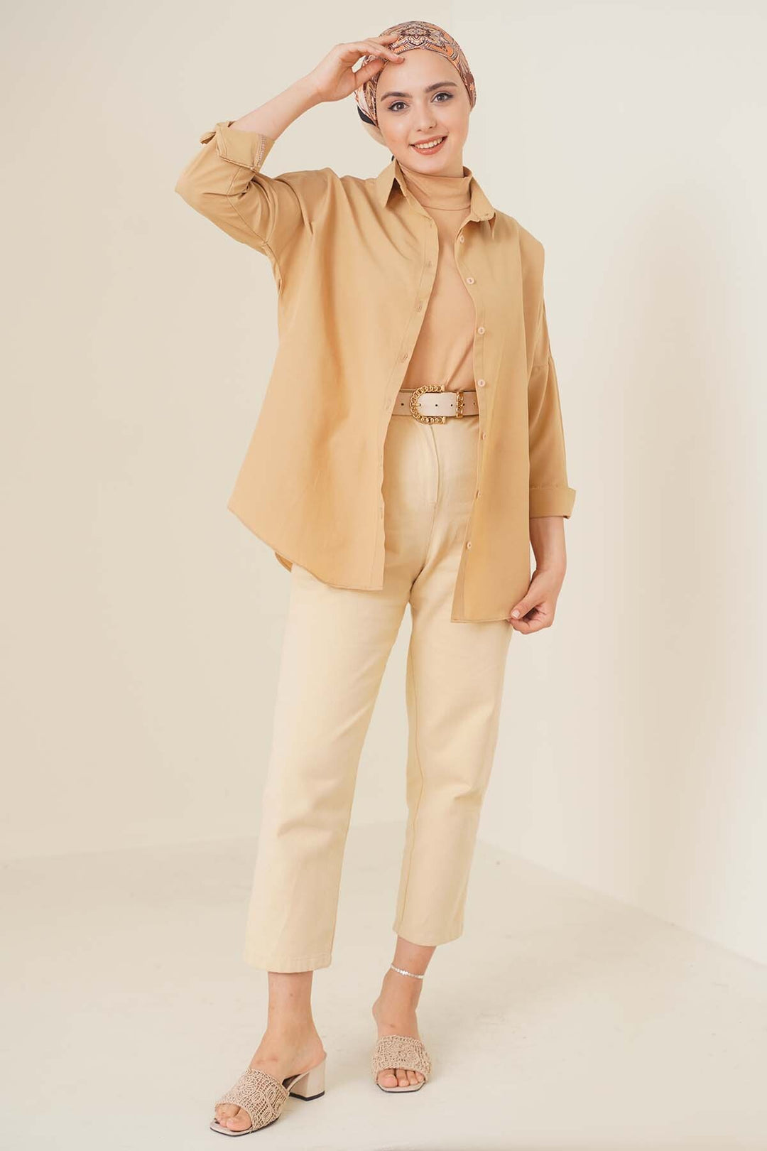 Bigdart 103901 Chemise Tesettür Basique Oversize - Beige