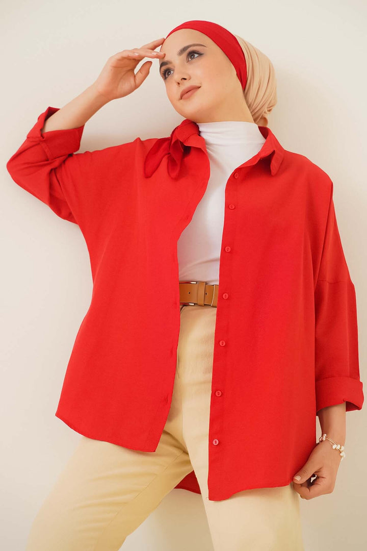Bigdart 103901 Chemise Tesettür Basique Oversize - Rouge