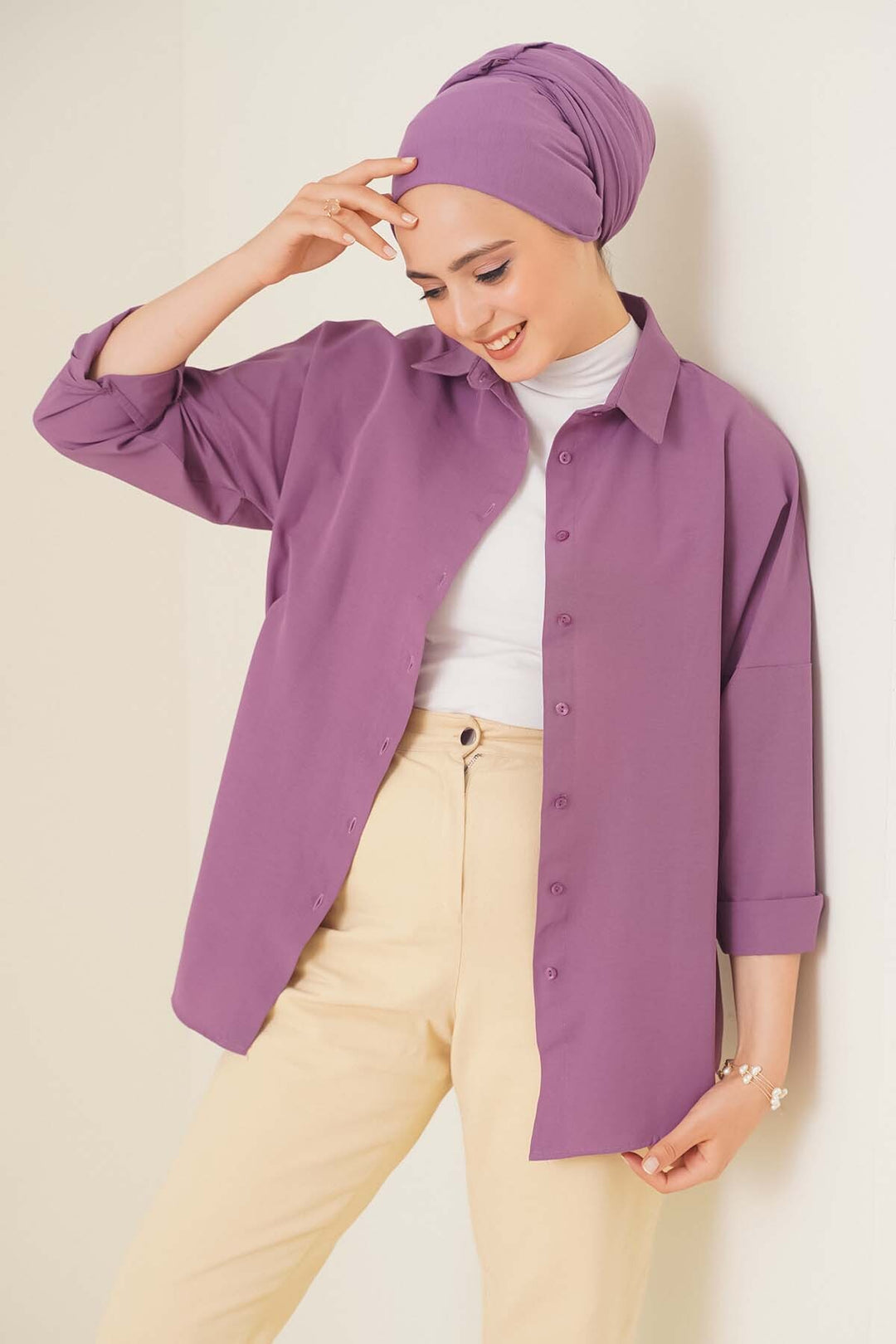 Bigdart 103901 Chemise Basique Modeste Oversize - Violet Foncé