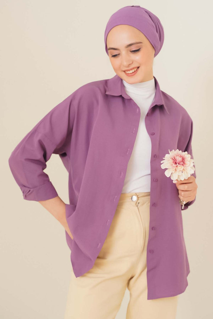 Bigdart 103901 Chemise Basique Modeste Oversize - Violet Foncé