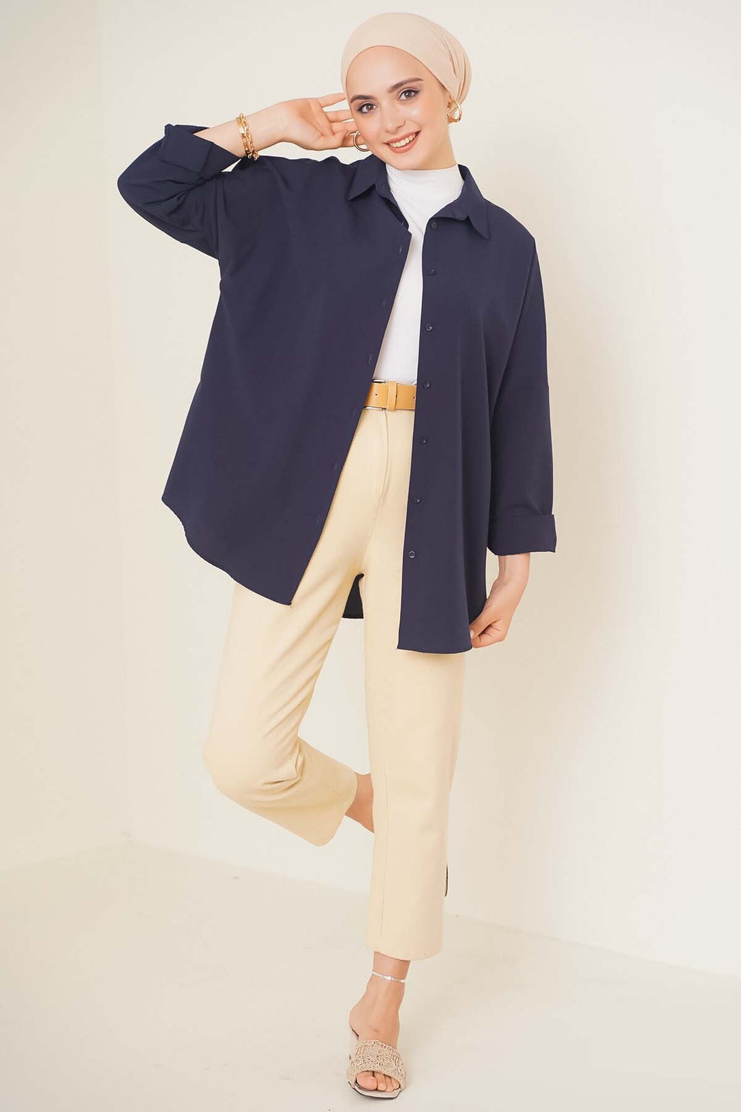Bigdart 103901 Chemise Tesettür Basique Oversize - Bleu marine