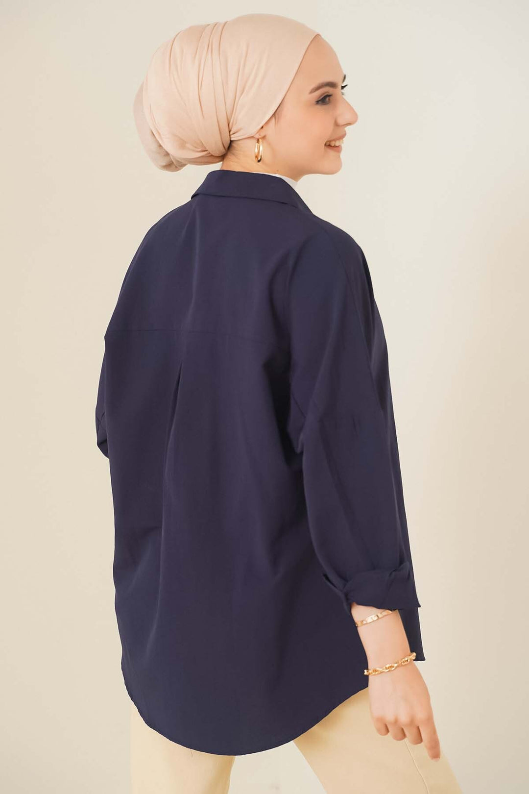 Bigdart 103901 Chemise Tesettür Basique Oversize - Bleu marine