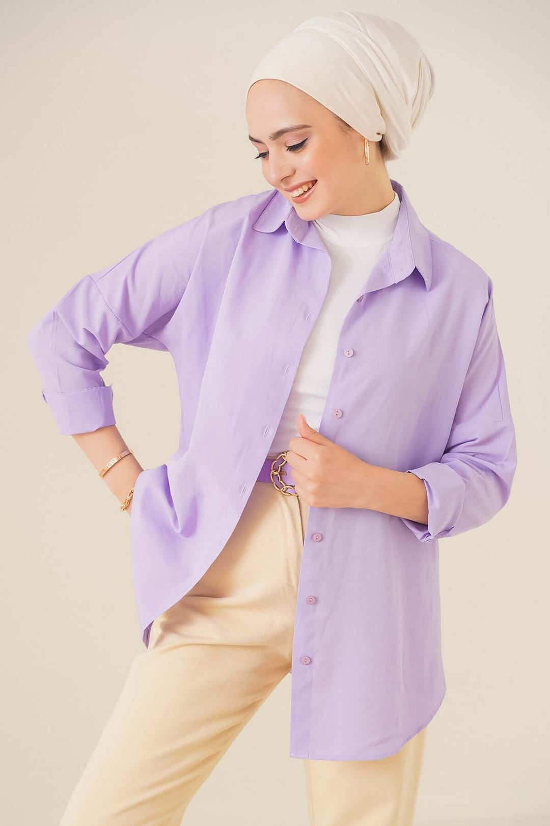 Bigdart 103901 Chemise Tesettür Basique Oversize - Lilas