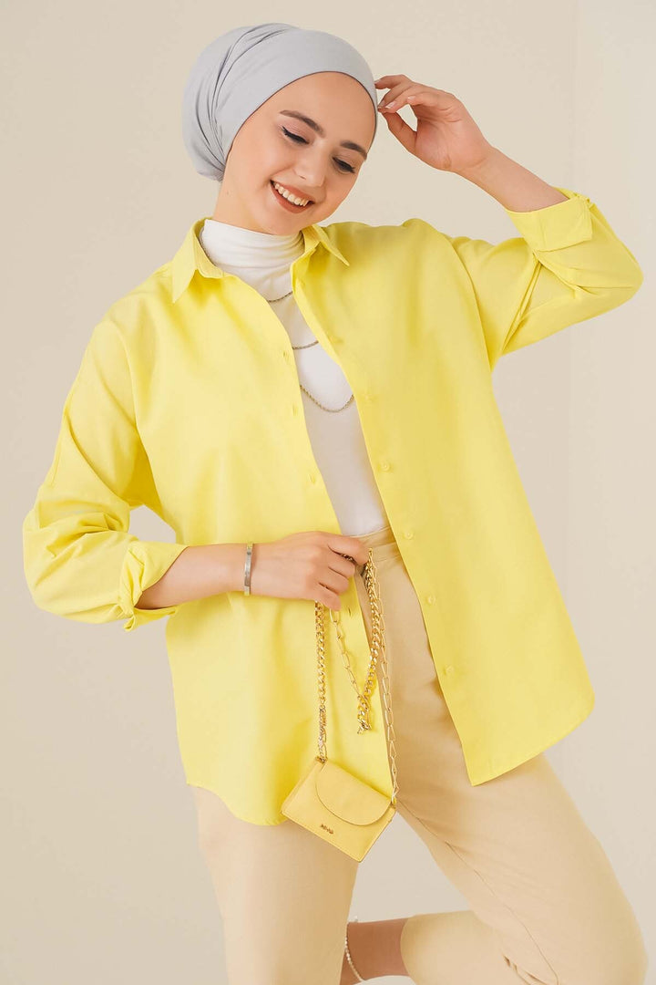 Bigdart 103901 Chemise Tesettür Basique Oversize - Jaune