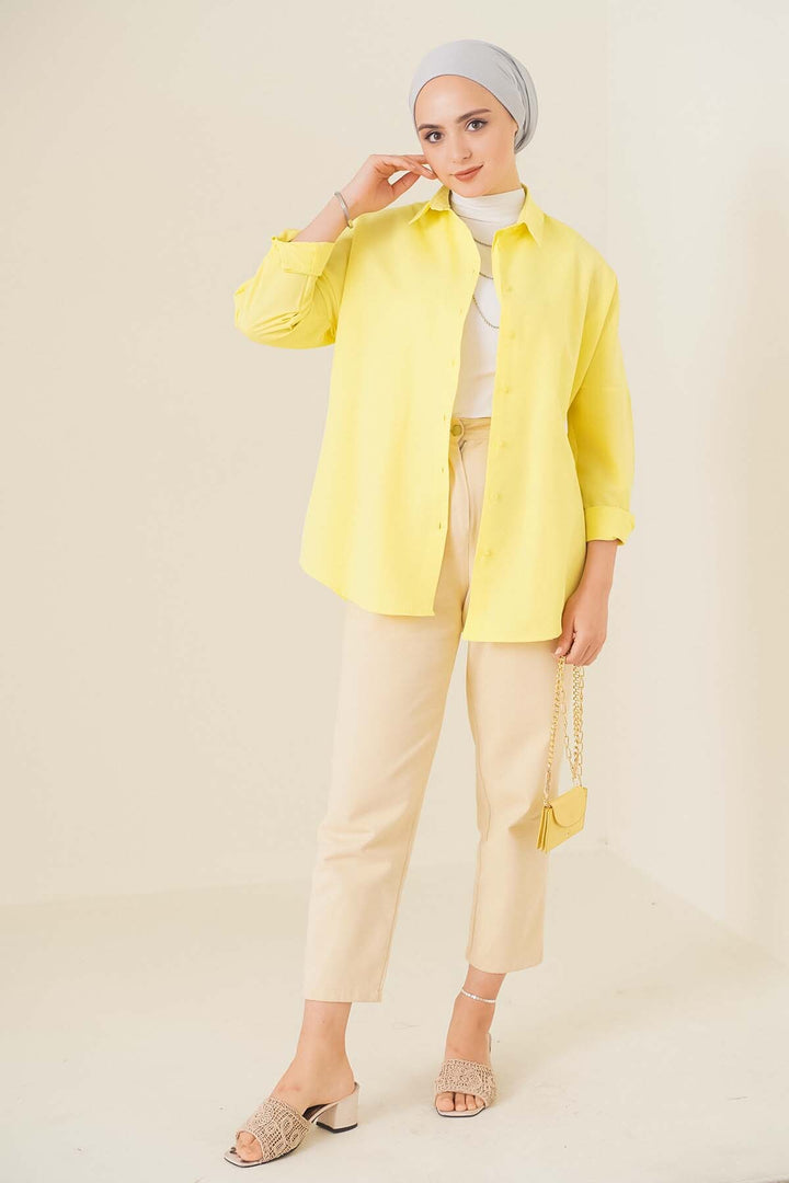 Bigdart 103901 Chemise Tesettür Basique Oversize - Jaune