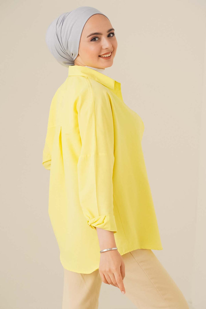 Bigdart 103901 Chemise Tesettür Basique Oversize - Jaune