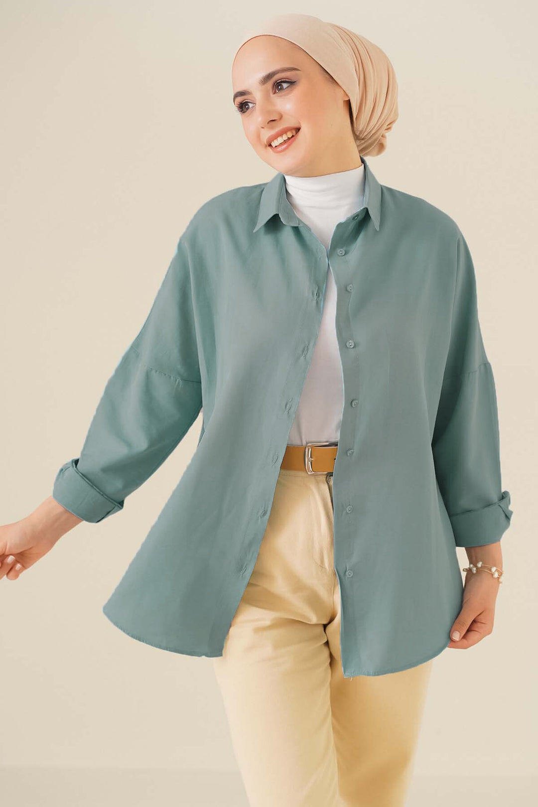 Bigdart 103901 Chemise Basique Modeste Oversize - Vert d'Eau