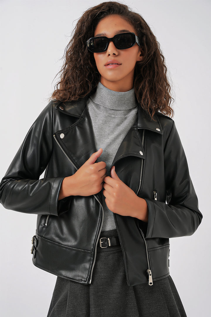 Bigdart Veste en simili cuir pour femme 1044 - Noir