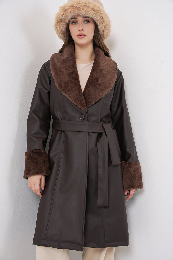 Bigdart 1045 Manteau en cuir synthétique avec fourrure - Marron