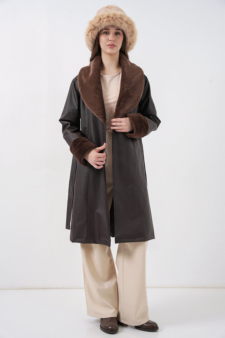 Bigdart 1045 Manteau en cuir synthétique avec fourrure - Marron