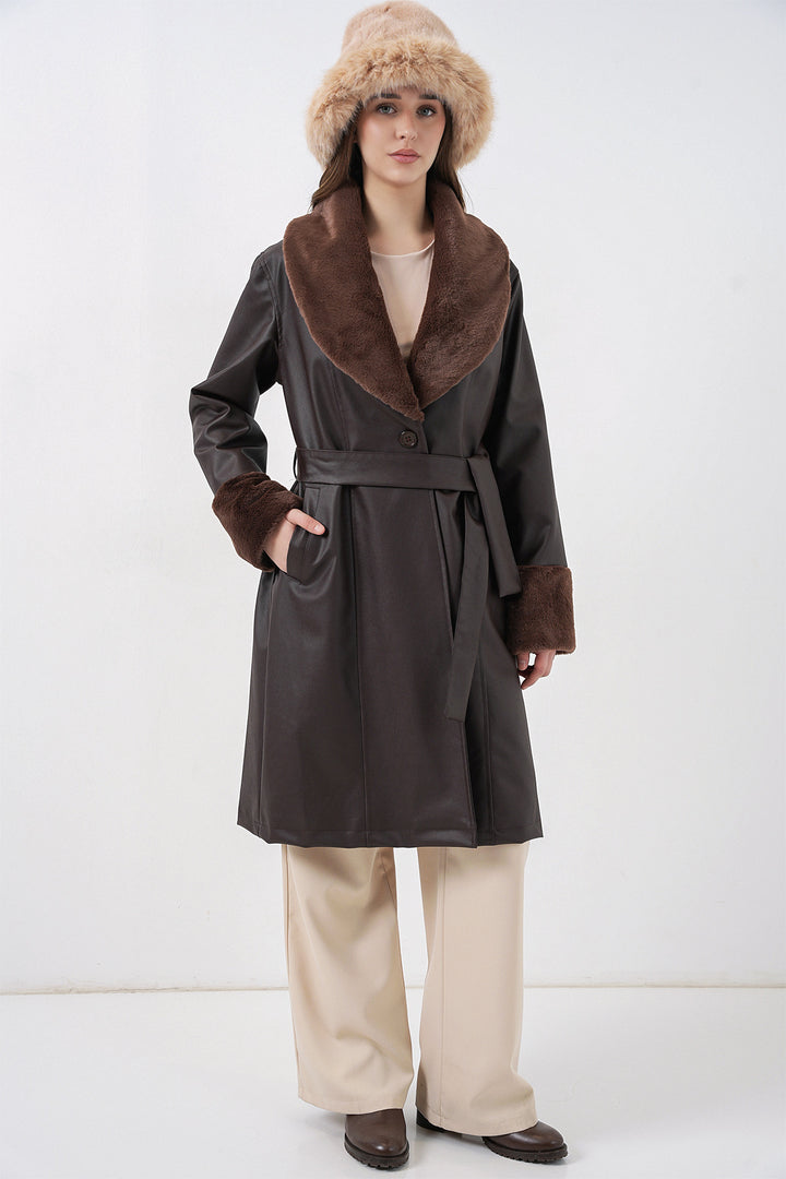 Bigdart 1045 Manteau en cuir synthétique avec fourrure - Marron