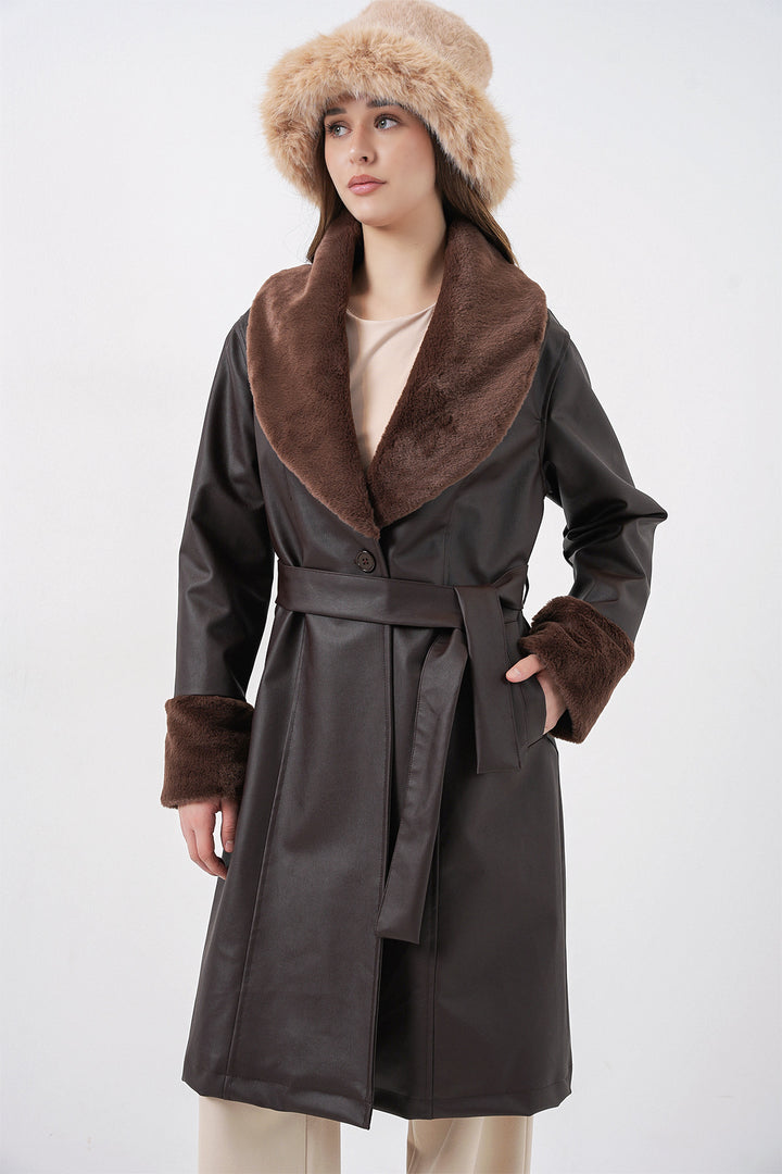 Bigdart 1045 Manteau en cuir synthétique avec fourrure - Marron