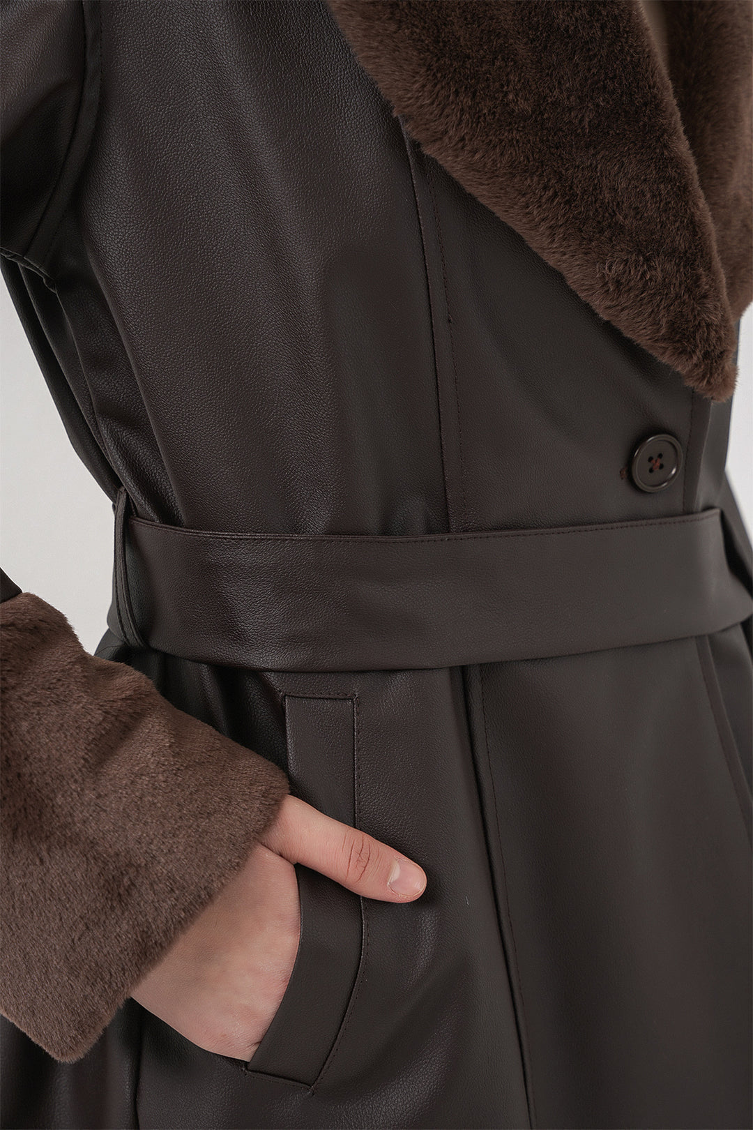 Bigdart 1045 Manteau en cuir synthétique avec fourrure - Marron