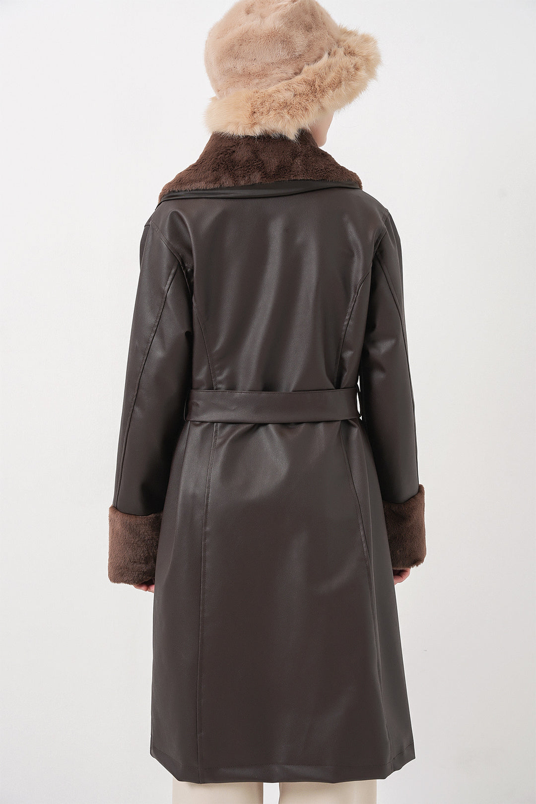 Bigdart 1045 Manteau en cuir synthétique avec fourrure - Marron