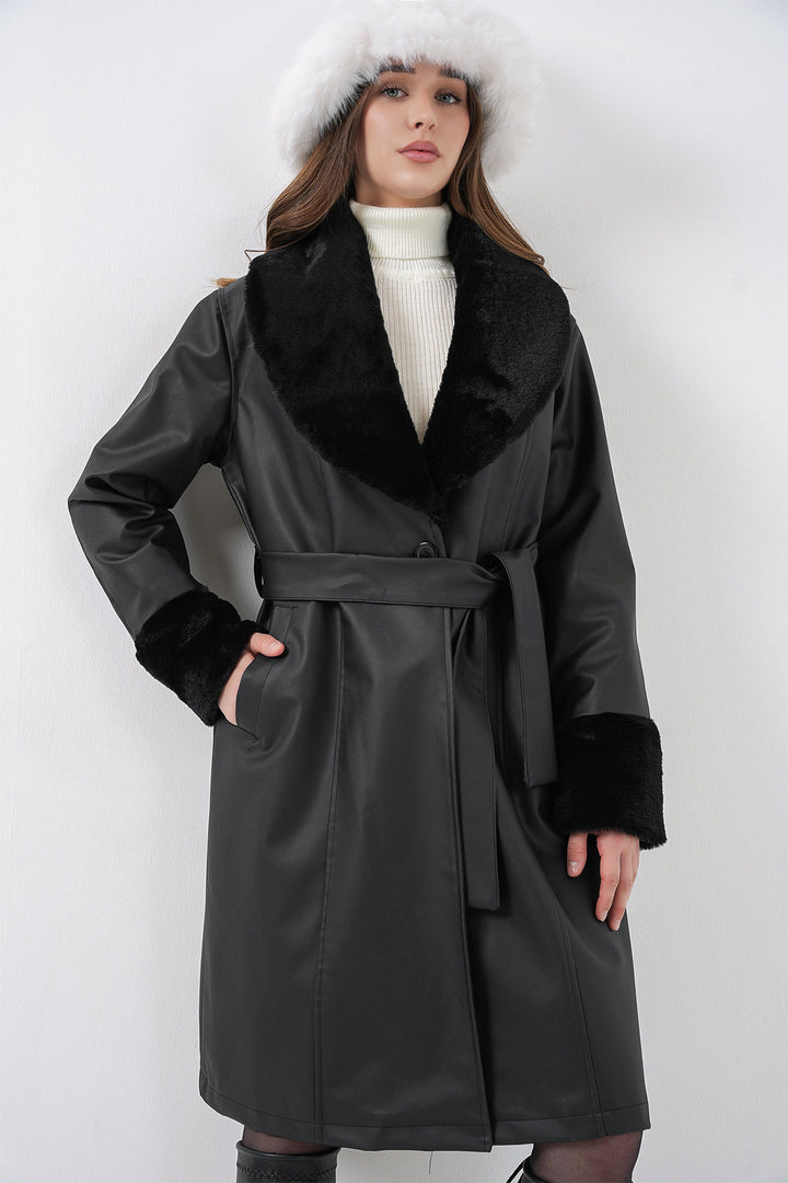 Bigdart 1045 Manteau en cuir synthétique avec fourrure - Noir
