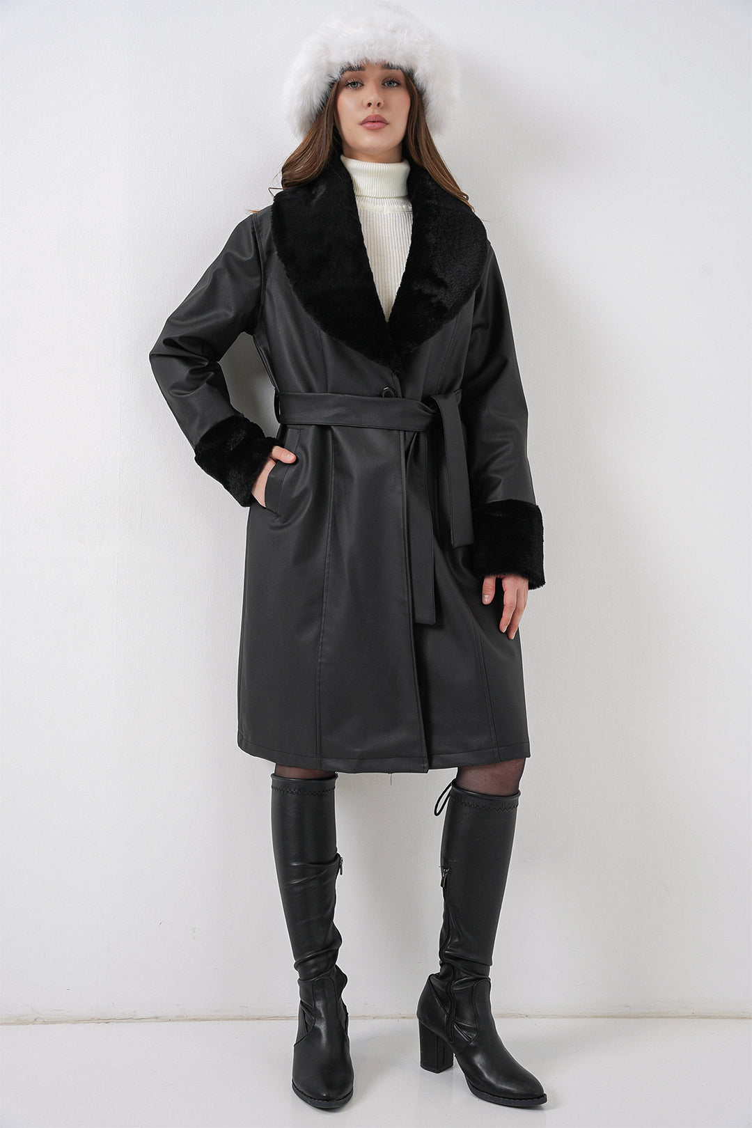 Bigdart 1045 Manteau en cuir synthétique avec fourrure - Noir