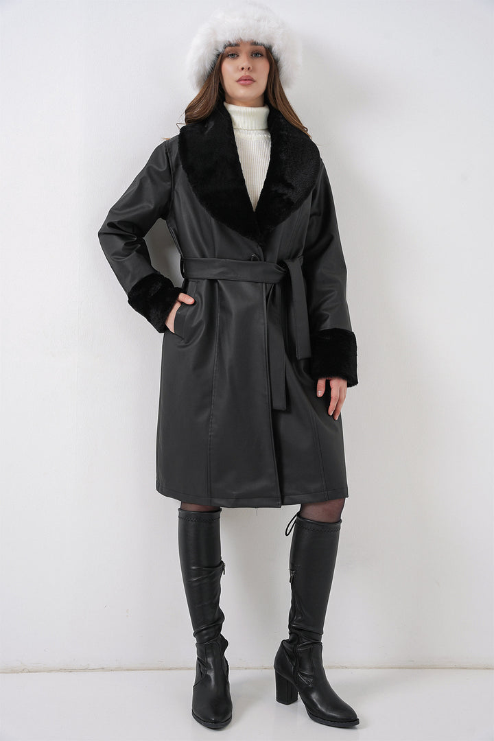 Bigdart 1045 Manteau en cuir synthétique avec fourrure - Noir