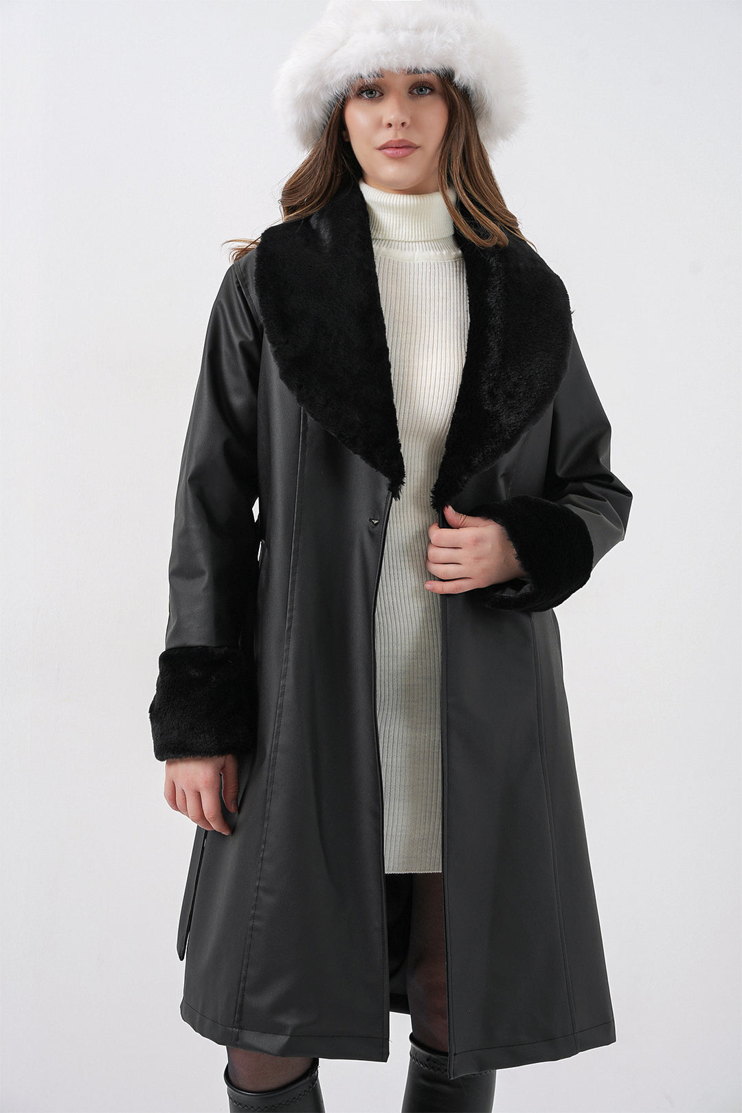 Bigdart 1045 Manteau en cuir synthétique avec fourrure - Noir