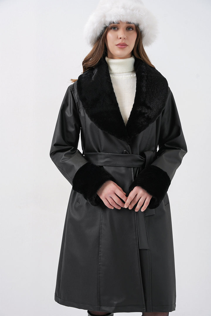 Bigdart 1045 Manteau en cuir synthétique avec fourrure - Noir