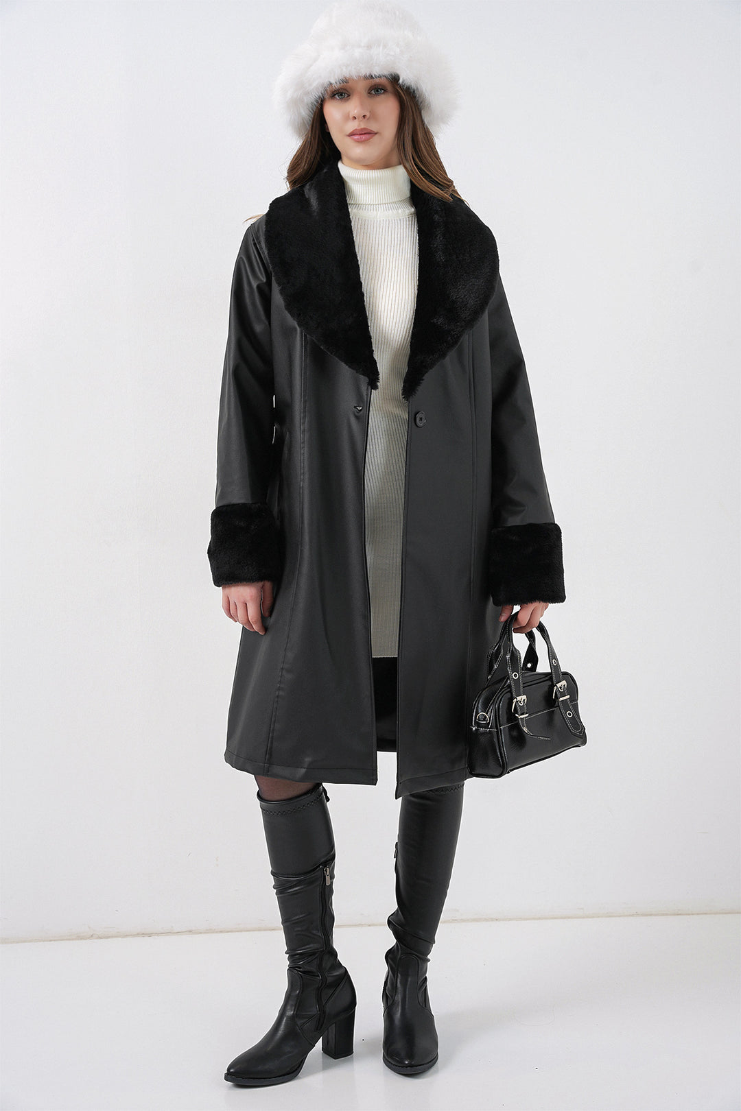 Bigdart 1045 Manteau en cuir synthétique avec fourrure - Noir