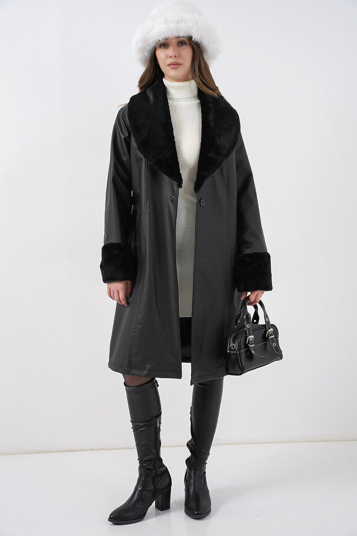 Bigdart 1045 Manteau en cuir synthétique avec fourrure - Noir