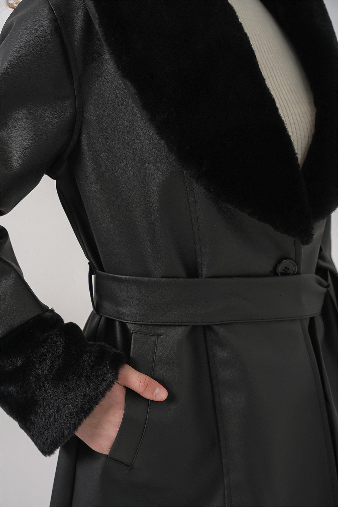 Bigdart 1045 Manteau en cuir synthétique avec fourrure - Noir