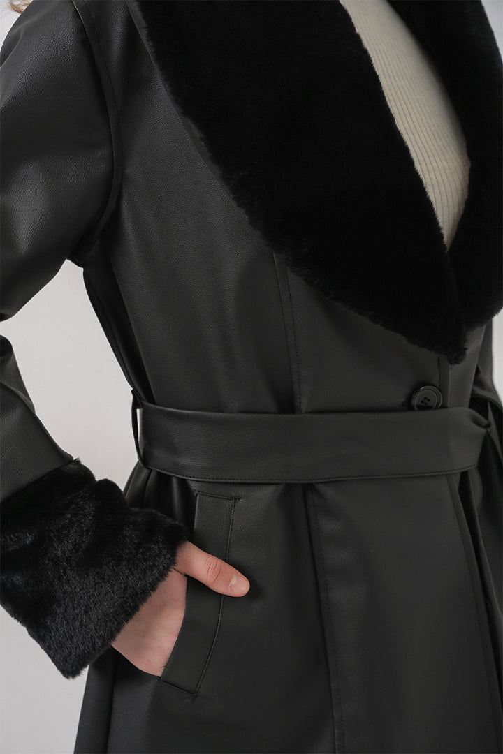 Bigdart 1045 Manteau en cuir synthétique avec fourrure - Noir