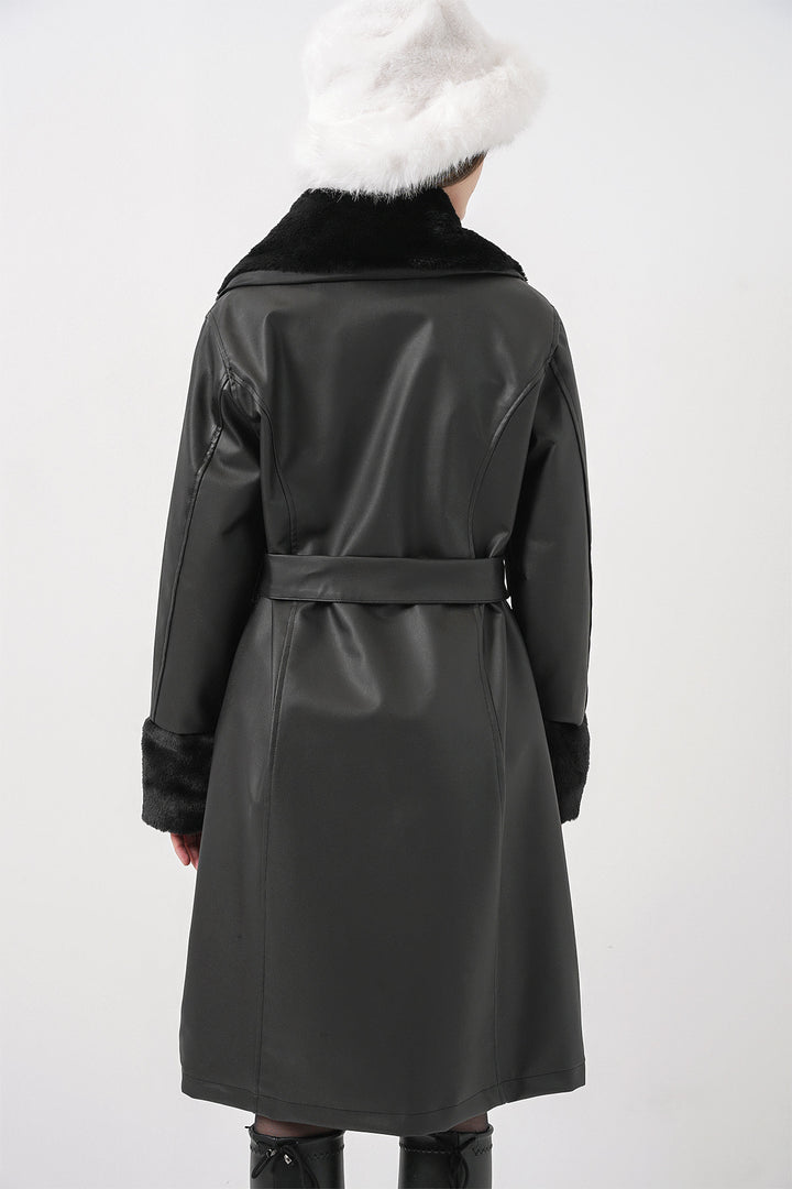 Bigdart 1045 Manteau en cuir synthétique avec fourrure - Noir